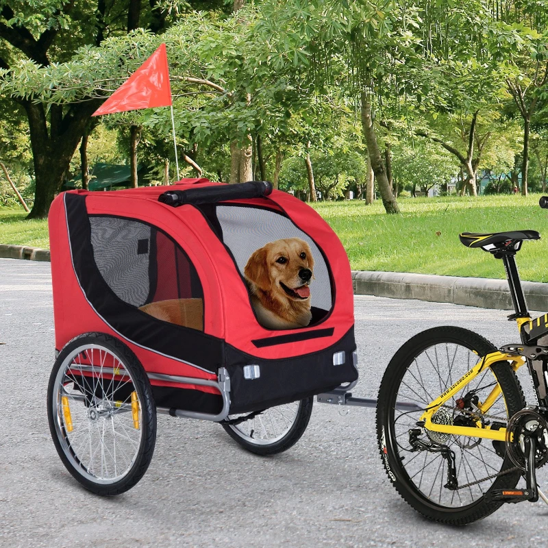 PawHut Reboque de Bicicleta para Cães Reboque de Bicicleta para Animais de Estimação com Bandeira Reflectores 130x73x90cm Vermelho