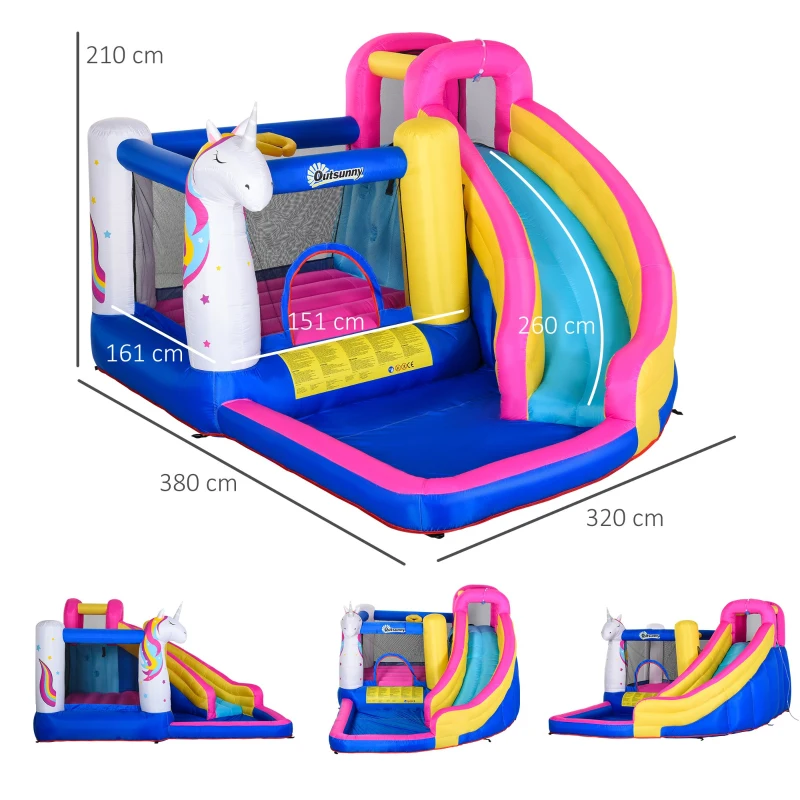 Outsunny Castelo inflável infantil com piscina escorregador cama de salto e bolsa de transporte 380x320x210 cm Multicolor