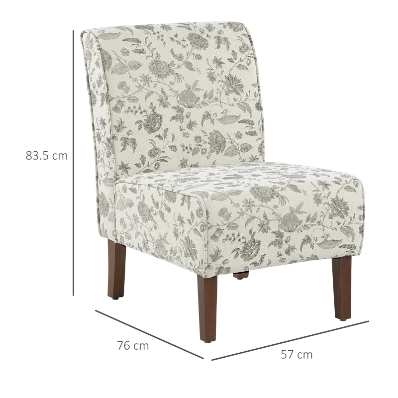 HOMCOM Cadeira individual tipo poltrona sem apoio de braços com assento acolchoado e pernas de madeira 57x76x83,5 cm estampa floral