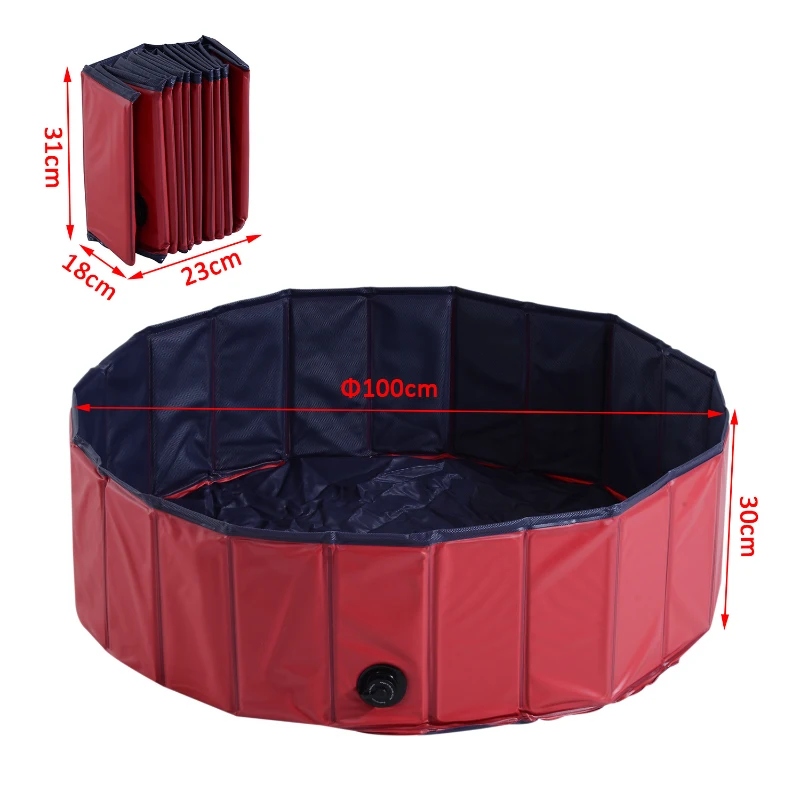 PawHut Piscina para Animais De estimação Φ100x30cm dobrável Vermelho