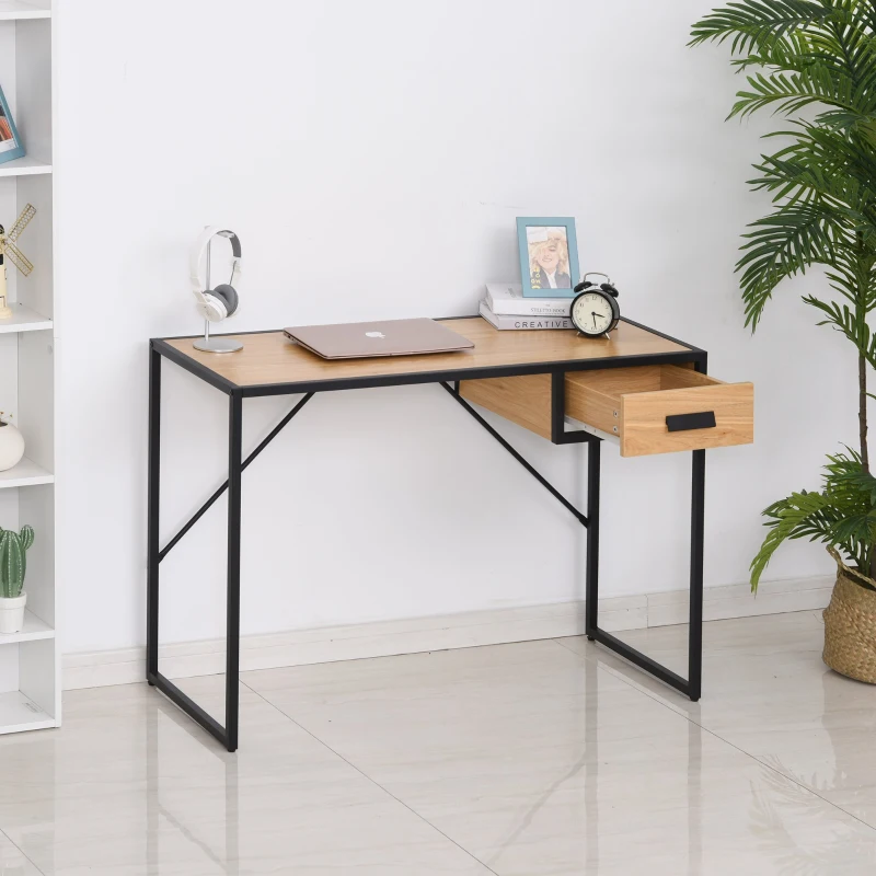 HOMCOM Mesa de escritório com Gaveta projeto Compacto Retro 110x45x76 Cor Madeira