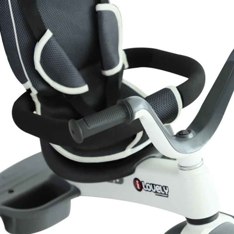 HomCom® Triciclo para bebê 4 em 1 Trolley Trike Bicicletas para crianças + 18 meses evolutivo Capuz de barra destacável cinza