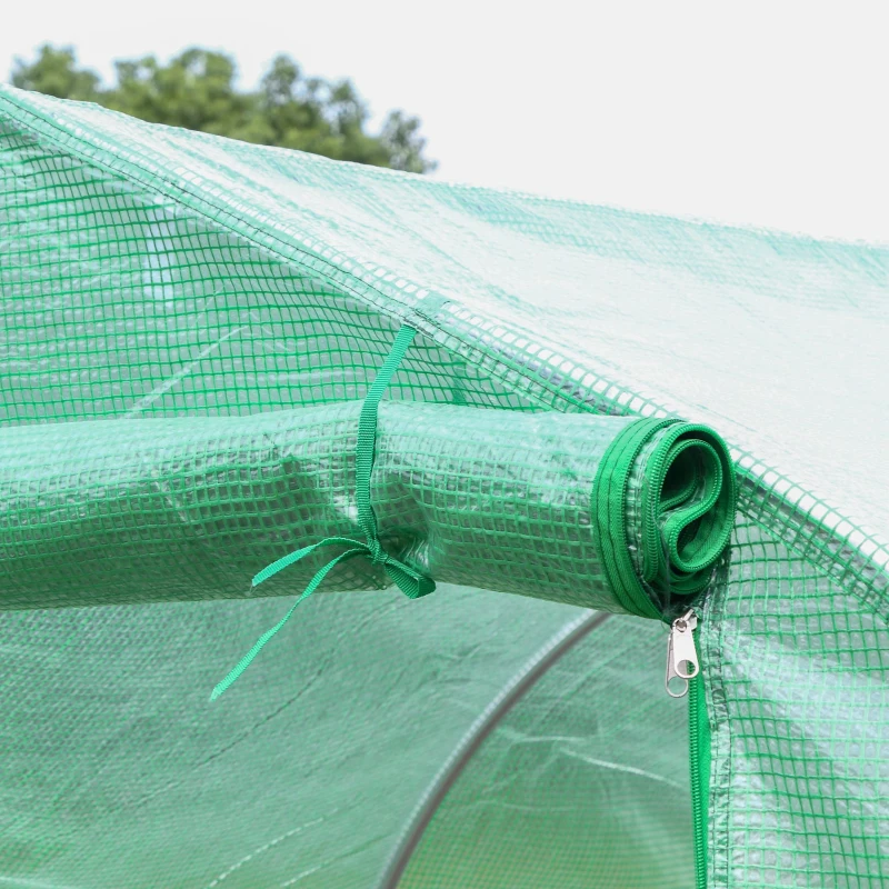 Outsunny Estufa Tipo Túnel 400x200x200cm Estufa de Jardim com 6 Janelas Transpiráveis e Portas Enrolável com Zíper para Cultivo de Plantas e Verduras Verde