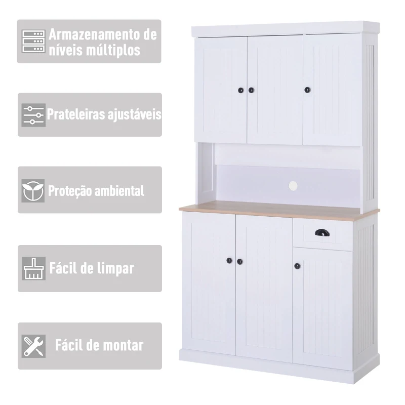 HOMCOM Armário de cozinha com 7 Prateleiras e uma Gaveta Removível 4 Portas com Prateleiras Ajustáveis 101x39x18cm Madeira