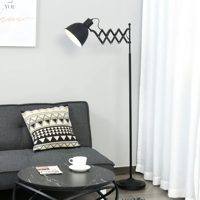 HOMCOM Lâmpada de pé com braço extensível tela ajustável Pedal interruptor Bulb Max. 40W Estrutura de metal Ф25x140 cm preto