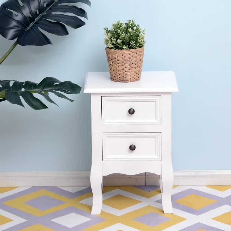 HOMCOM Conjunto de 2 Mesas de Cabeceira com 2 Gavetas Armário Auxiliar com Grande Espaço de Armazenamento 34,7x30x49cm Branco
