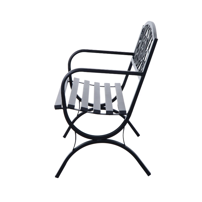 Outsunny Banco de jardim de 2 lugares Banco de terraço de ferro com design clássico 127x60x85cm Preto