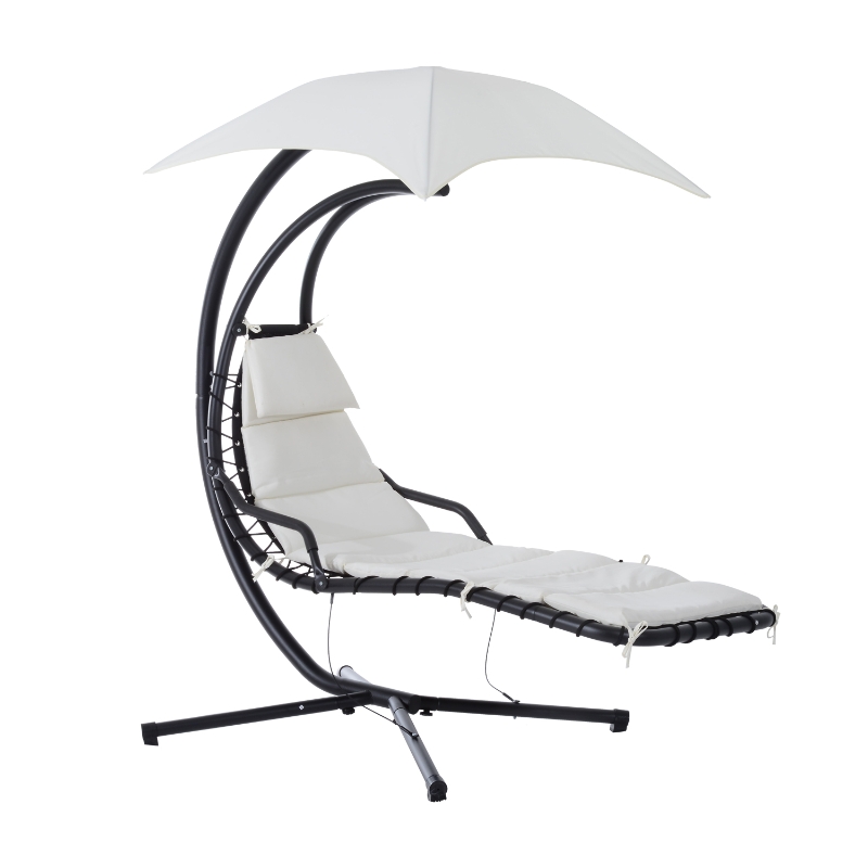 Outsunny Espreguiçadeira suspensa com chapéu de sol balanço para jardim estrutura de aço 194×117×192cm creme