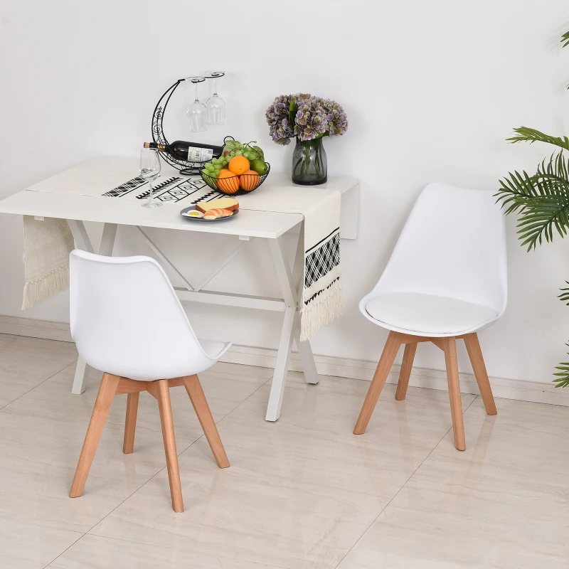 HOMCOM Conjunto de 2 cadeiras de jantar com pés de madeira maciça 47x55x80 cm Branco