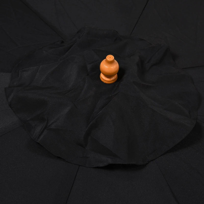 Outsunny Chapéu de Sol de Jardim Ø300x250cm com Sistema de Polia Teto Ventilado e Mastro Desmontável de Madeira para Terraço Pátio Exterior Preto