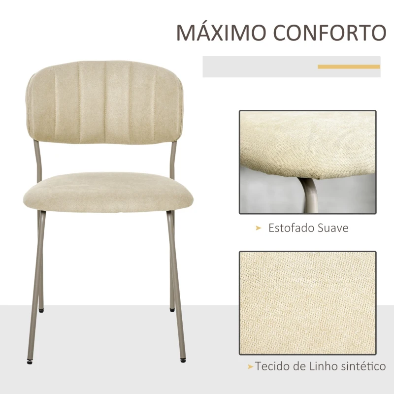 HOMCOM Conjunto de 4 Cadeiras de Sala de Jantar Empilháveis com Pés de Metal Estilo Moderno Nórdico para Cozinha Bar Restaurante Carga Máx. 100kg 49,5x55x81cm Bege