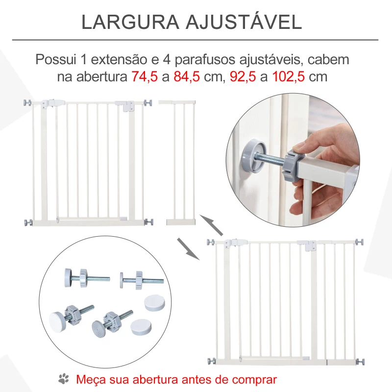 PawHut Barreira de Segurança para Animais de Estimação Cães com Extensão de 17,5 cm Sistema de Fechamento Automático 74-97,5x76,2 cm Branco