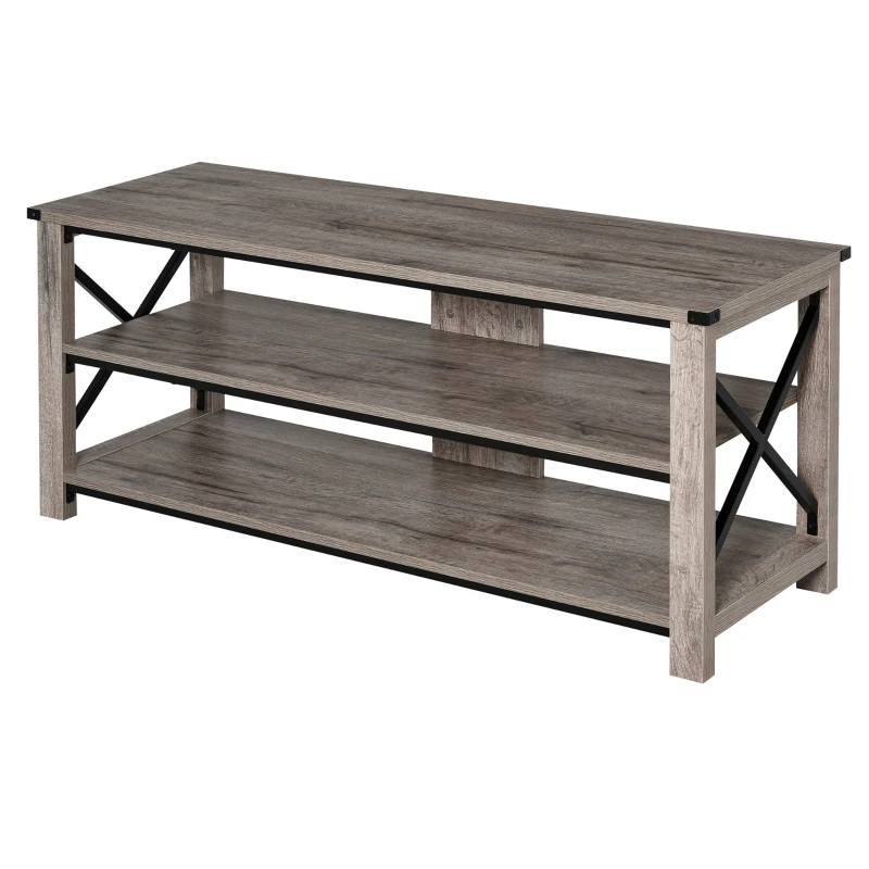 HOMCOM Suporte para TV de armazenamento de madeira em estilo colonial com 2 prateleiras  120 x 39 x 50,5 cm carvalho