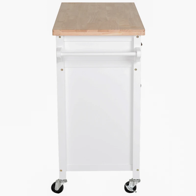 HOMCOM Ilha de Cozinha com Rodas com Gavetas Suporte para Garrafas Armários e Prateleira 113x45x89 cm Branco e Madeira