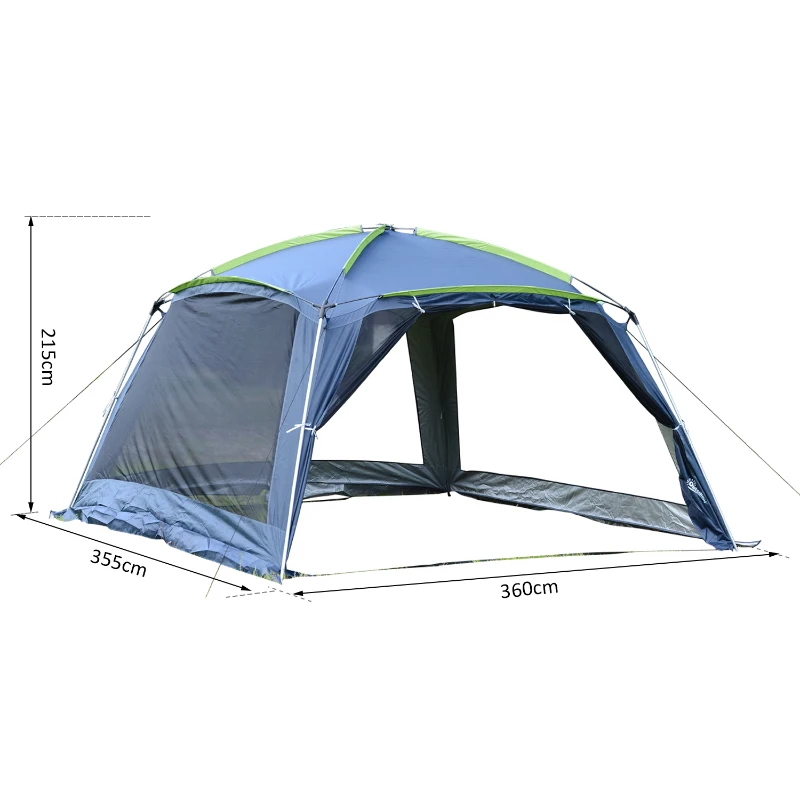 Outsunny Tenda tipo Avancé Dobrável para Campismo - Azul Escuro - Tecido 210D Oxford - 360 x 355 x 215 cm