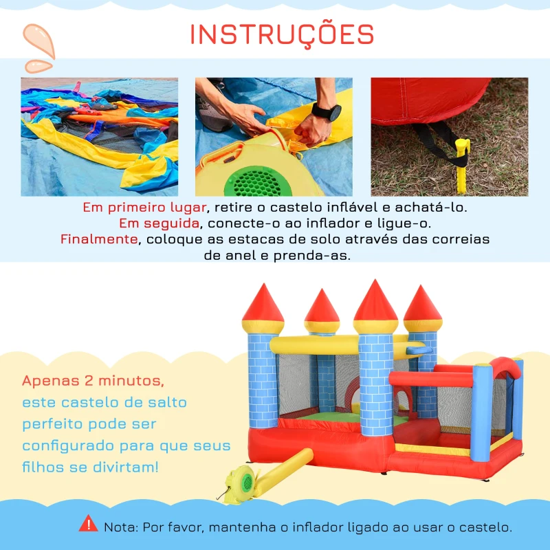Outsunny Castelo inflável infantil com escorrega cama de salto insuflador e bolsa de transporte para interior e exterior 280x260x210 cm Multicolor