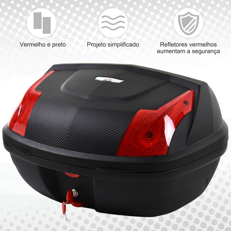 HOMCOM Mala para Motocicleta para Mota de 48L com Fechadura e 2 Chaves 58x44,5x33,5 cm Preto e Vermelho