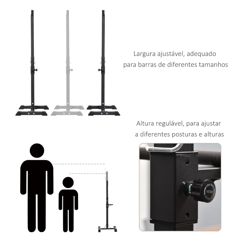 HOMCOM Suporte para Barra de Pesos Ajustável Estante de Aço para Levantamento de Pesos Carga Máx. 150kg Treinamento em Academia Casa 50x49x124-154cm Preto
