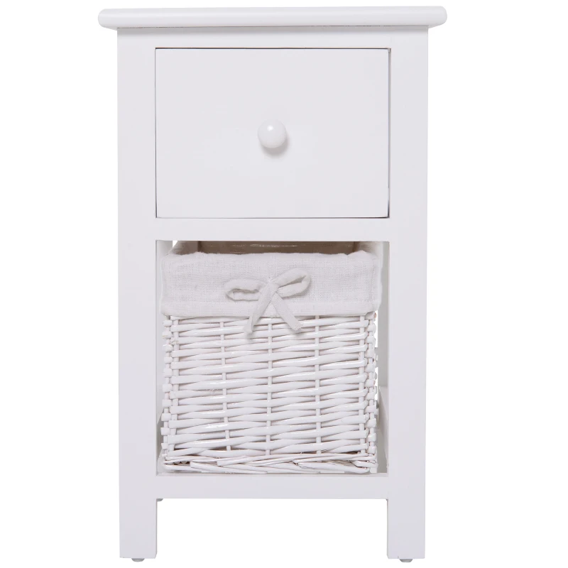 HOMCOM 2 mesas de cabeceira com 1 gaveta e 1 cesto 28x31x45cm Branco
