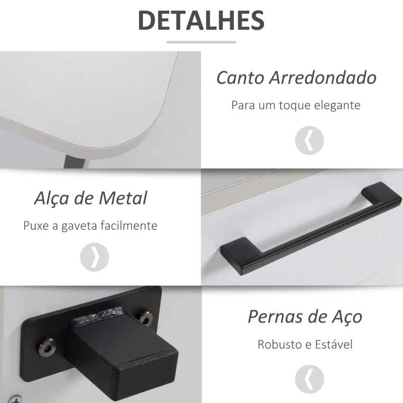 HOMCOM Secretária para escritório com gaveta e armário com prateleira ajustável Mesa multifuncional para computador com borda redonda 150x60x76 cm Branco