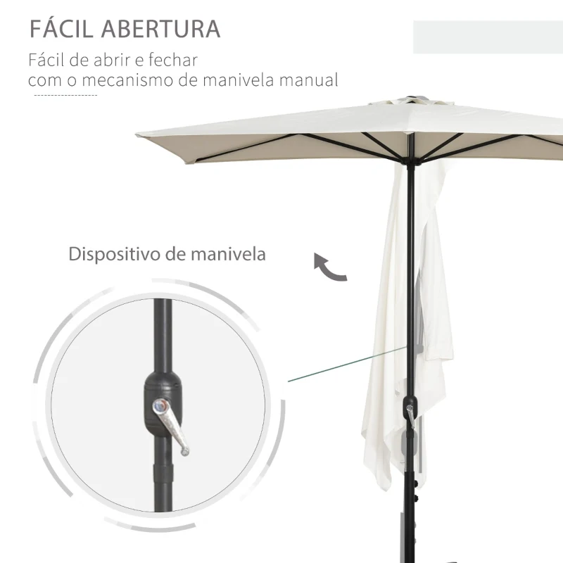 Outsunny Meia chapéu de sol 230x130x245 cm chapéu de sol para Parede Jardim com Manivela e Vara Metálica Ø38 mm Terraço Varanda Creme