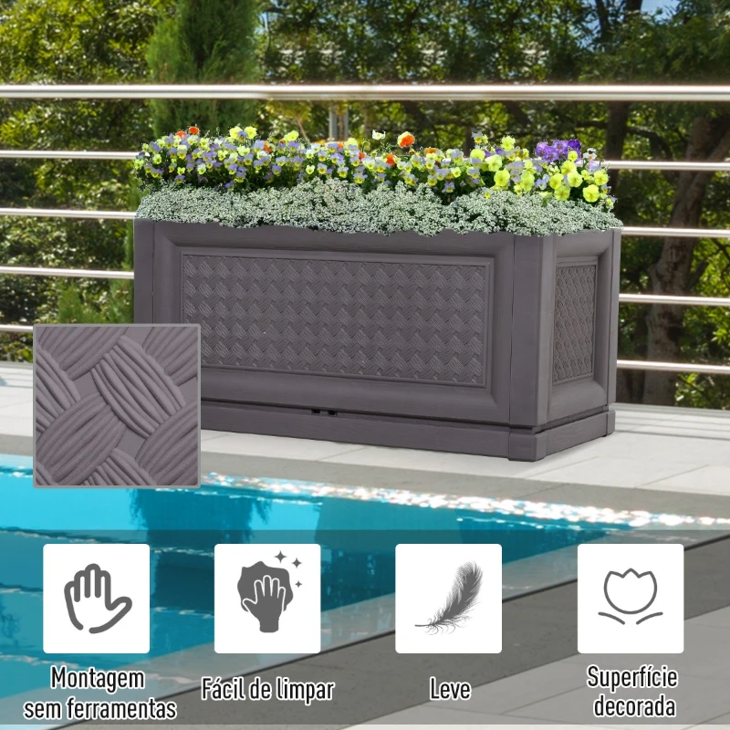 Outsunny Vaso retangular para flores e legumes com orifícios de drenagem 60x30x29 cm