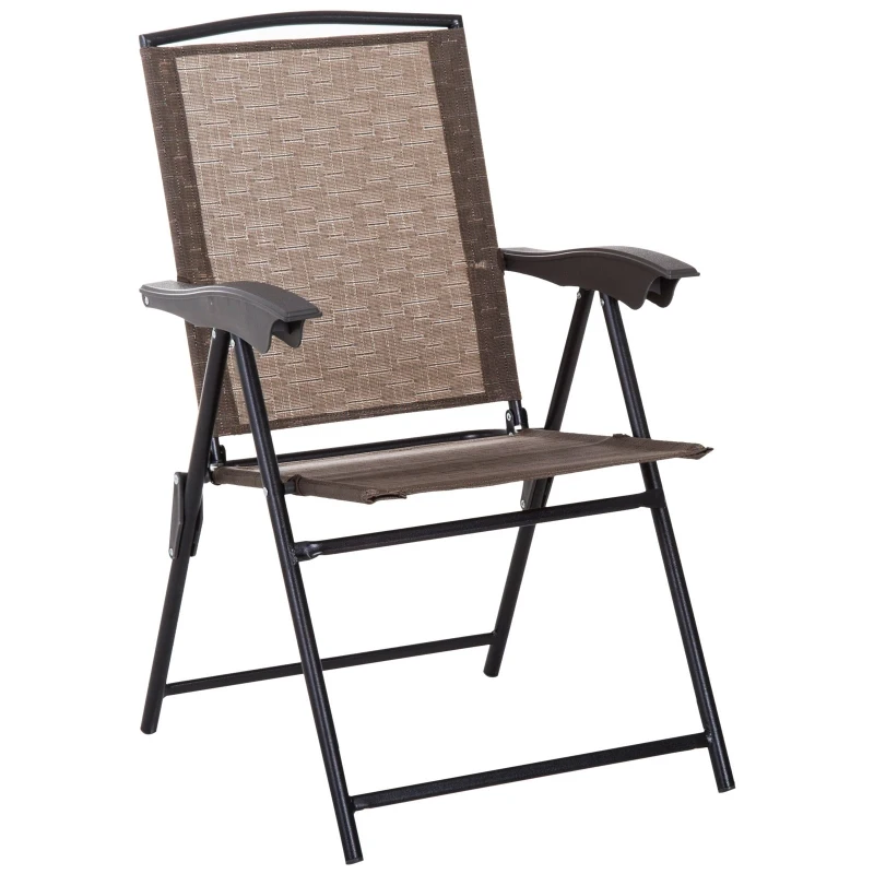 Outsunny Conjunto de Mesa e 2 Cadeiras  Cadeira Dobrável Encosto Reclináveis a 4 Níveis  Armação de Aço Marrom