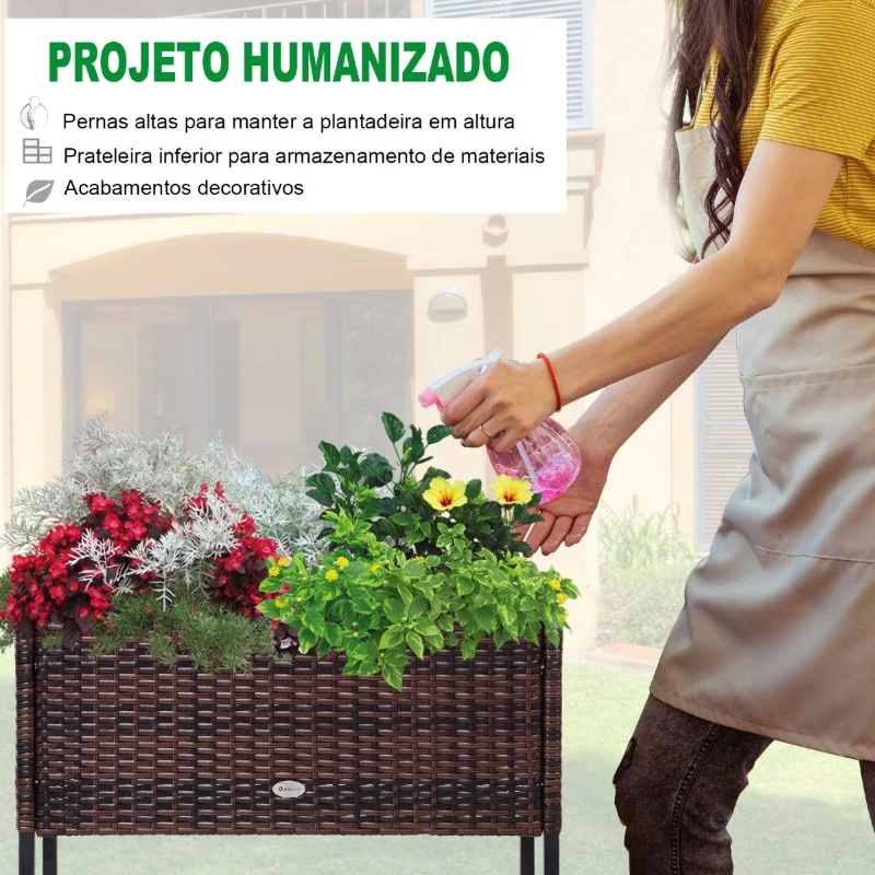 Outsunny Suporte para Vasos de Plantas Exterior para Horta Vertical Mesa de Cultivo Retangular sem Fundo com Prateleira e Pés Elevados para Terraço Pátio 70x30x70cm Marrom