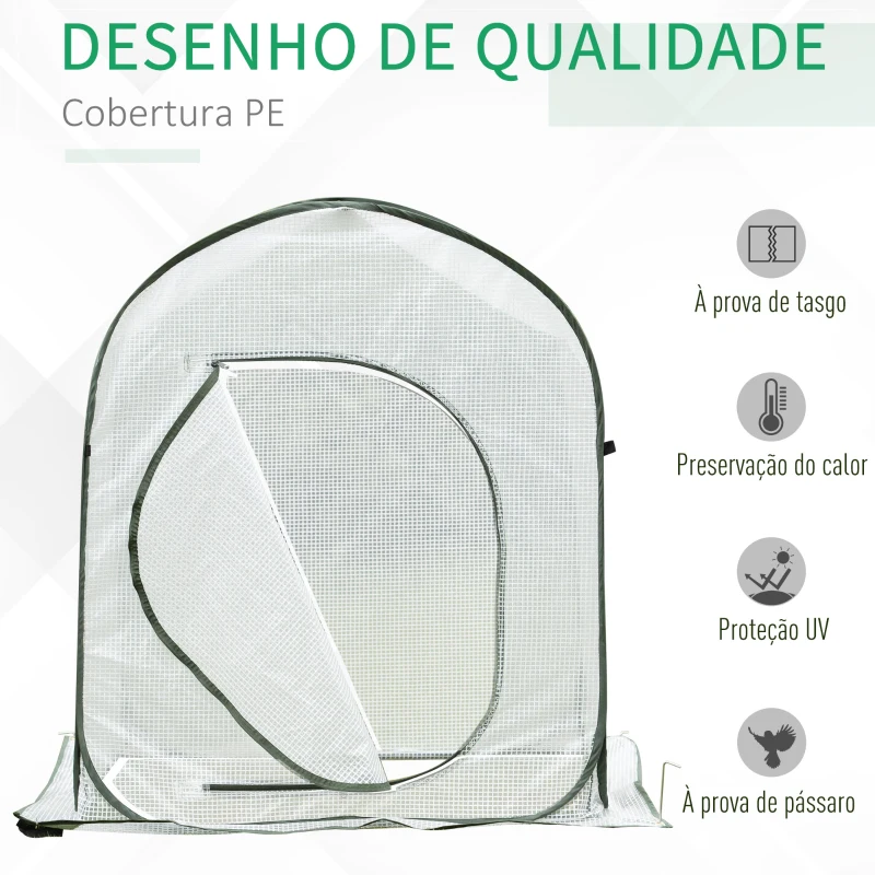 Outsunny Mini Estufa portátil auto-instalável para o cultivo de vegetais com porta e bolsa de transporte 90x90x110 cm Branco