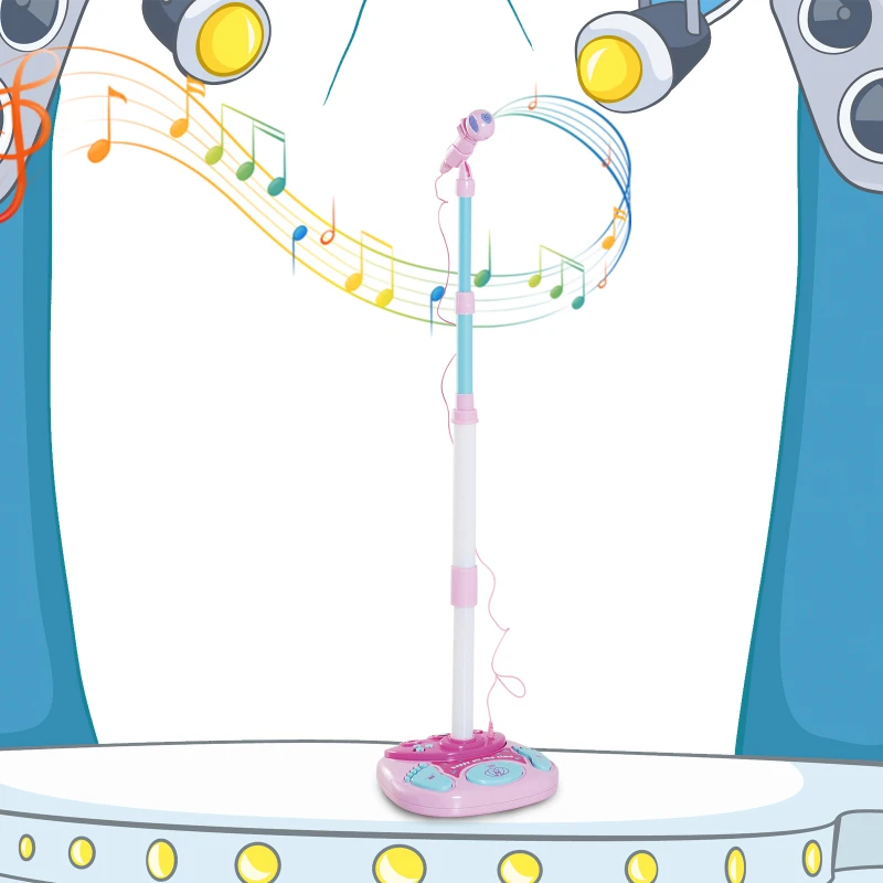 HomCom Microfone Infantil com Pé Karaoke Máquina de alta voze Altura ajustável com Conector de MP3 Luzes Sons