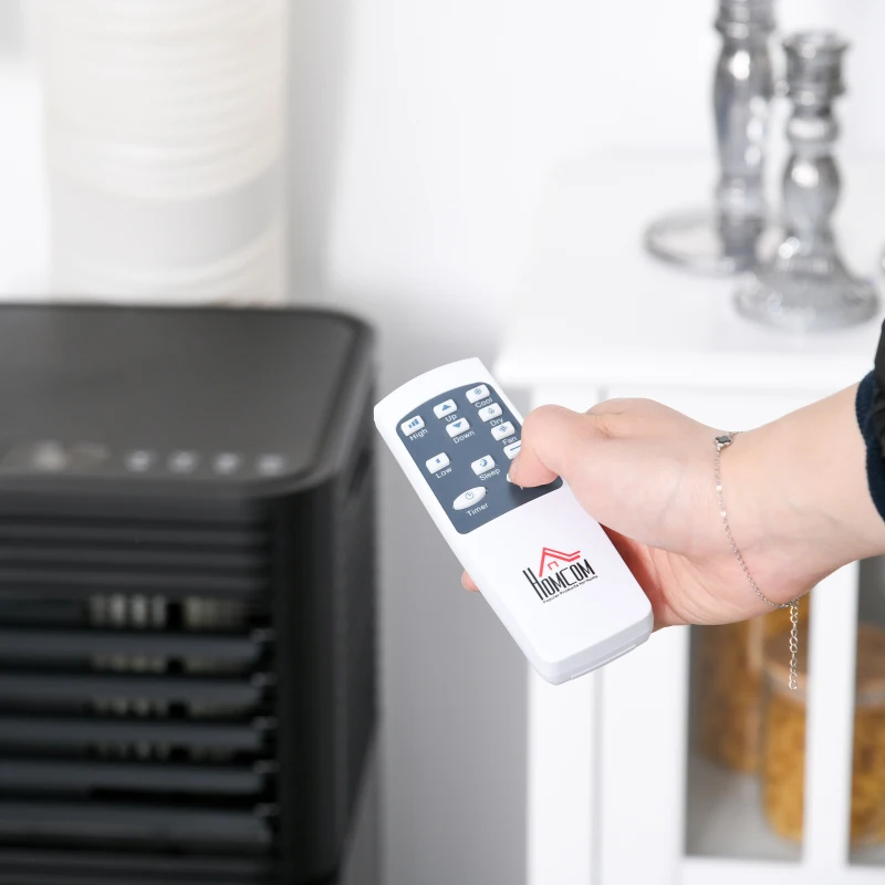 HOMCOM Ar Condicionado Portátil 5000BTU 4 em 1 Desumidificador Refrigerador R290 Móvel com 2 Velocidades Controlo Remoto Ecrã LED Temporizador 30,5x32,5x68cm Preto