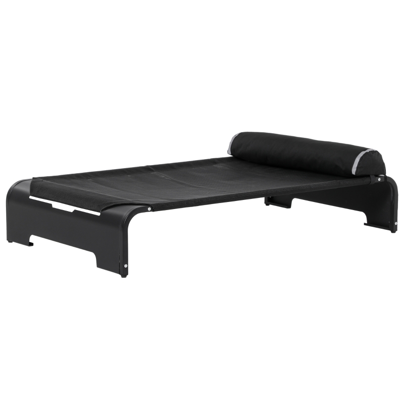 PawHut Cama Elevada para Animais de estimação Cães Gatos Tela Transpirável com Almofada Removível Exterior Interior 122x72x30cm Preto