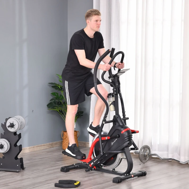 HOMCOM Bicicleta elíptica de fitness com tela LCD e resistência bidirecional ajustável de 8 níveis suporte de copo Volante 7 kg e 2 rodas 103x71x157 cm Preto