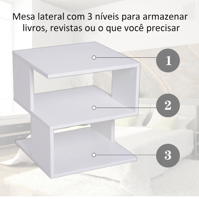 HOMCOM Mesa Auxiliar Mesa de Cabeceira de 2 Níveis com Prateleira de Armazenamento para Sala Quarto Estante 40x40x43 cm Branco