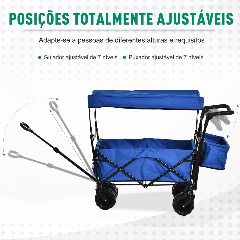 DURHAND Carrinho de praia dobrável com toldo Guiador telescópico 110x56x101cm Azul