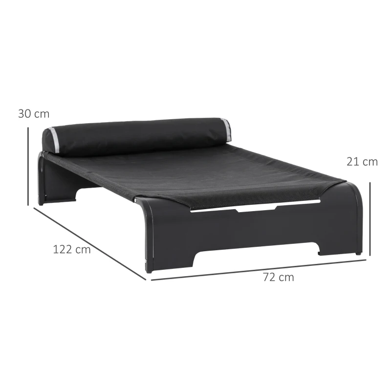 PawHut Cama Elevada para Animais de estimação Cães Gatos Tela Transpirável com Almofada Removível Exterior Interior 122x72x30cm Preto