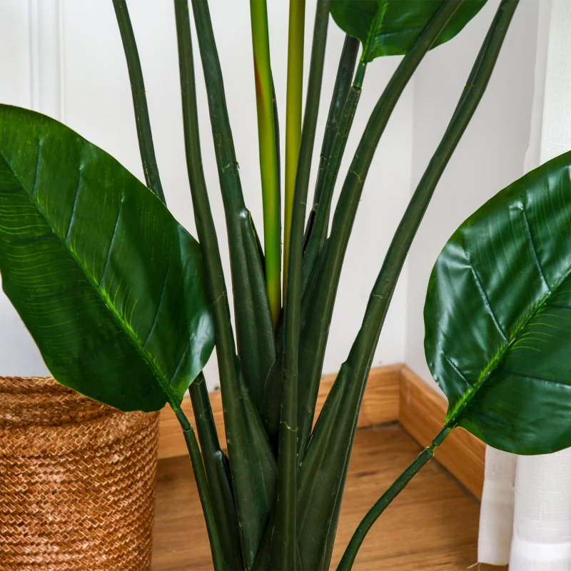 Outsunny Planta Artificial Ave do Paraíso com Vaso Strelitzia Reginae Sintética com 13 Folhas e 2 Flores Ø18x155 cm Verde e Vermelho
