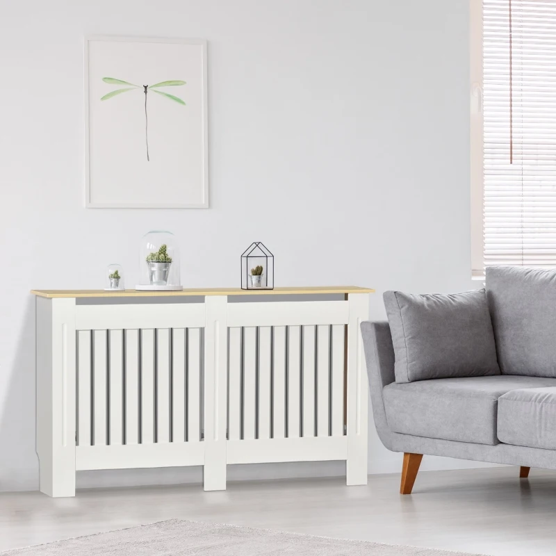HOMCOM Cobertura Radiador 152x19x83cm Cobertura Radiador de MDF e Melamina com Dispositivo Anti-Rolamento Desenho Moderno para Sala de Estar Dormitório Branco
