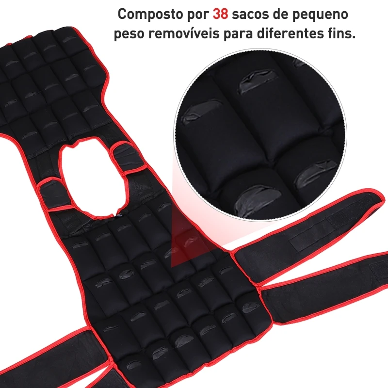 HOMCOM Colete de treinamento de peso ajustável máx. 20 kg com Pesos Individuais 60x50 cm Preto e Vermelho
