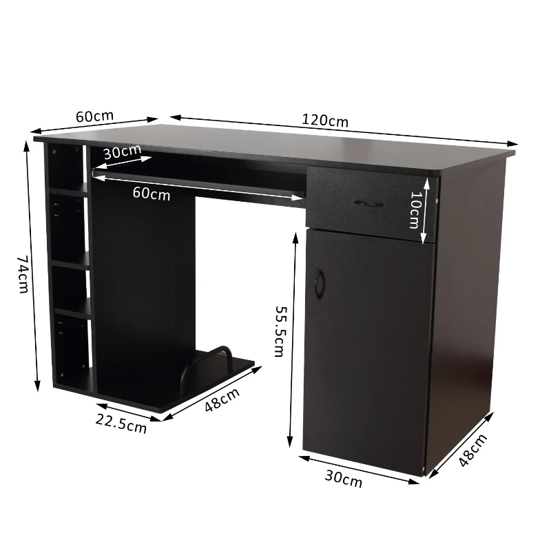 Secretária para Computador PC 120x60x74 cm Gabinete Escritório Secretária Mobiliário Preto