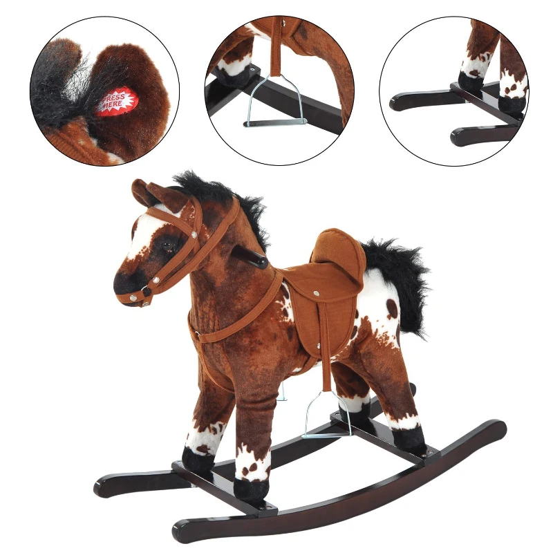 HOMCOM Cavalo de balanço de pelúcia para crianças acima de 36 meses 71x28x60cm
