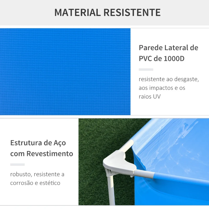 Outsunny Piscina Desmontável Tubular 252x152x65cm com Depuradora de Cartucho Piscina Retangular de Exterior para Adultos e Crianças 2.163L Azul