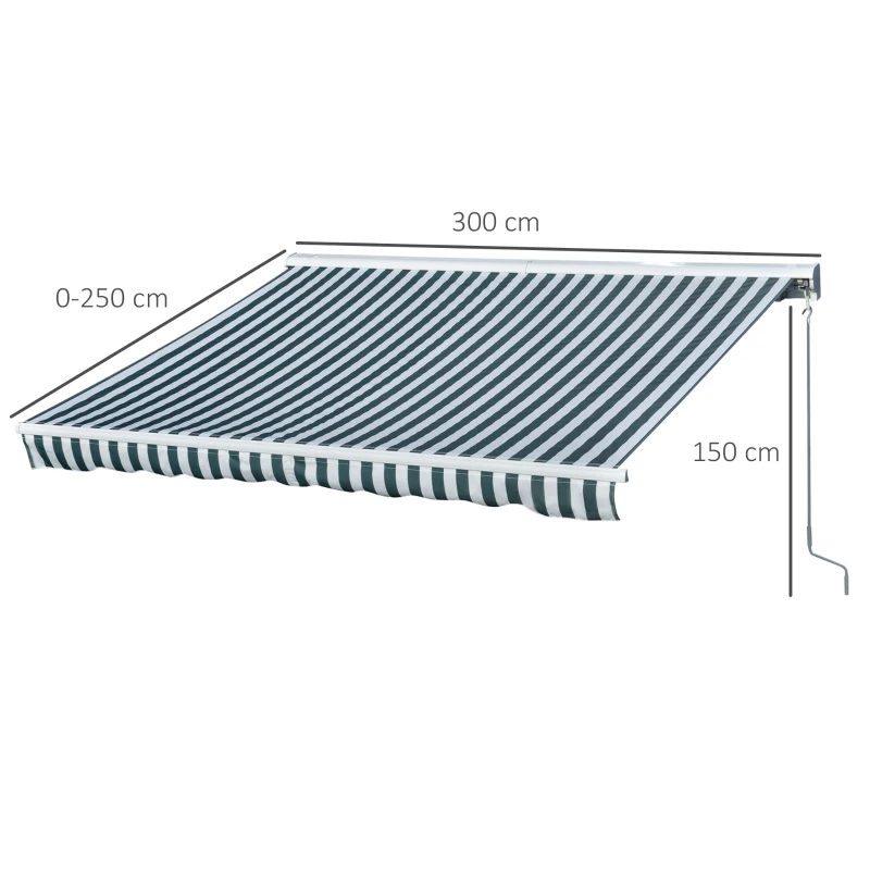 Outsunny Toldo Elétrico Retrátil 300x250cm com Função Manual com Manivela e Controle Remoto para Portas Janelas Verde e Branco