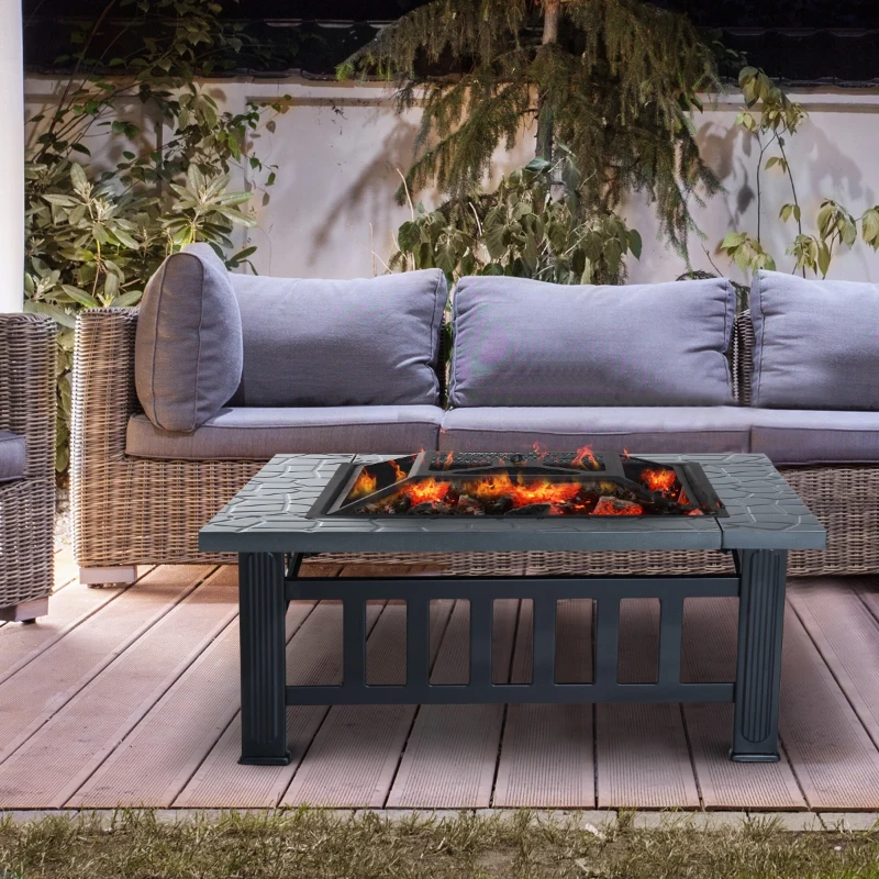 Outsunny Braseiro Exterior de Metal Multifuncional tipo Esquentador 3 em 1  para Terraço e Jardim 81x81x46cm Preto