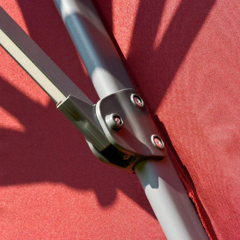 Outsunny Chapéu de Sol Excêntrico Φ300x248cm com Proteção UV 50+ Giratório 360º com Manivela Luzes LED Painel Solar e Teto Reclinável Vinho