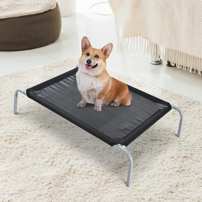 PawHut Cama Elevada para Animais de Estimação Cama para Cães e Gatos Desmontável Tecido Textilene Exterior Jardim Terraço 89x58x20cm Preto
