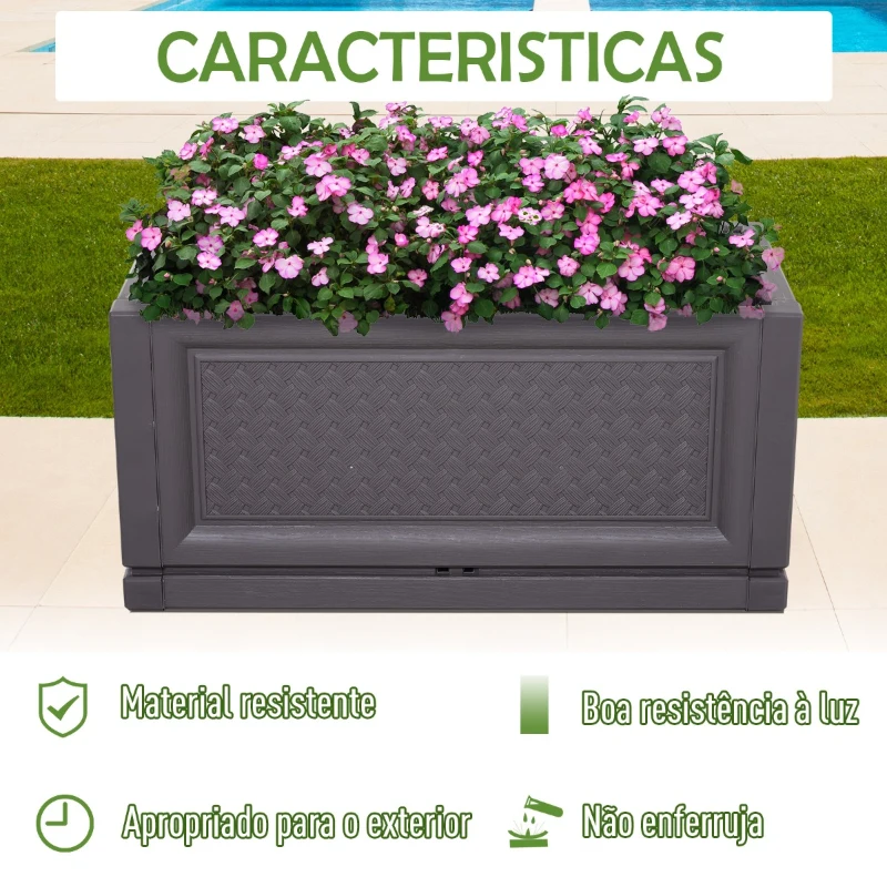 Outsunny Vaso retangular para flores e legumes com orifícios de drenagem 60x30x29 cm