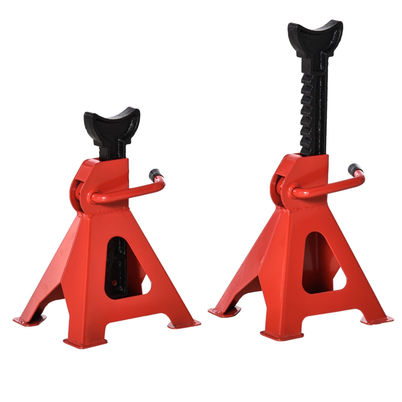 DURHAND Jogo de 2 Macacos Estabilizadores de Aço Capacidade 3 Toneladas/Par com Altura Ajustável para Apoiar Carros Veículos 21x19x29-43cm Vermelho Preto