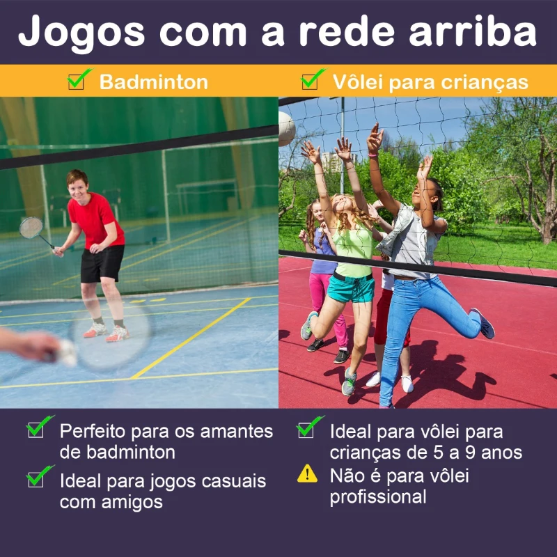 HOMCOM Conjunto de Rede de Badminton de Vôlei Portátil com Saco Altura Ajustável 94-158cm para Interior ou Exterior