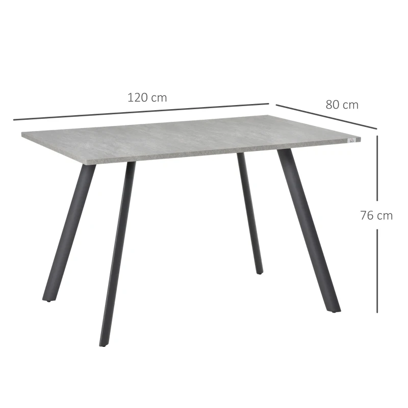 HOMCOM Mesa de Sala de Jantar Retangular Estilo Industrial com Pés de Metal e Almofadas Ajustáveis 120x80x76cm Cinza